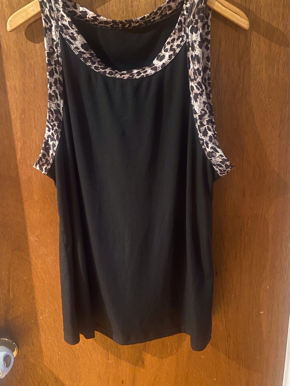 SHEIN Black Tank Top with Leopard Trim Sleeveless Top Size 4X